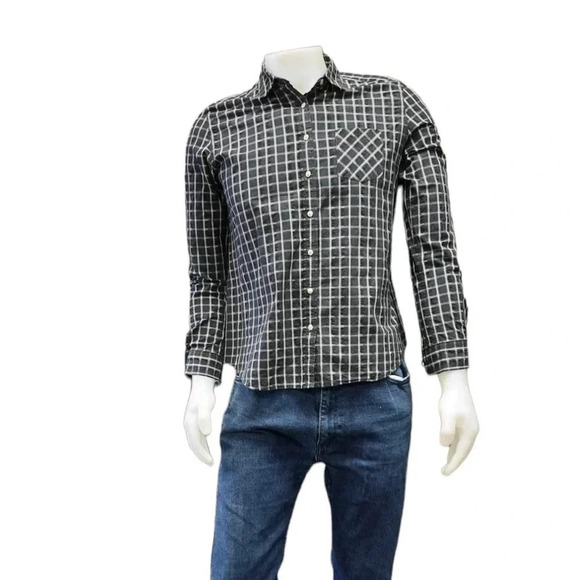 Roots Black White Plaid Long Sleeve Button Down Shirt Size Large - Picture 3 of 13